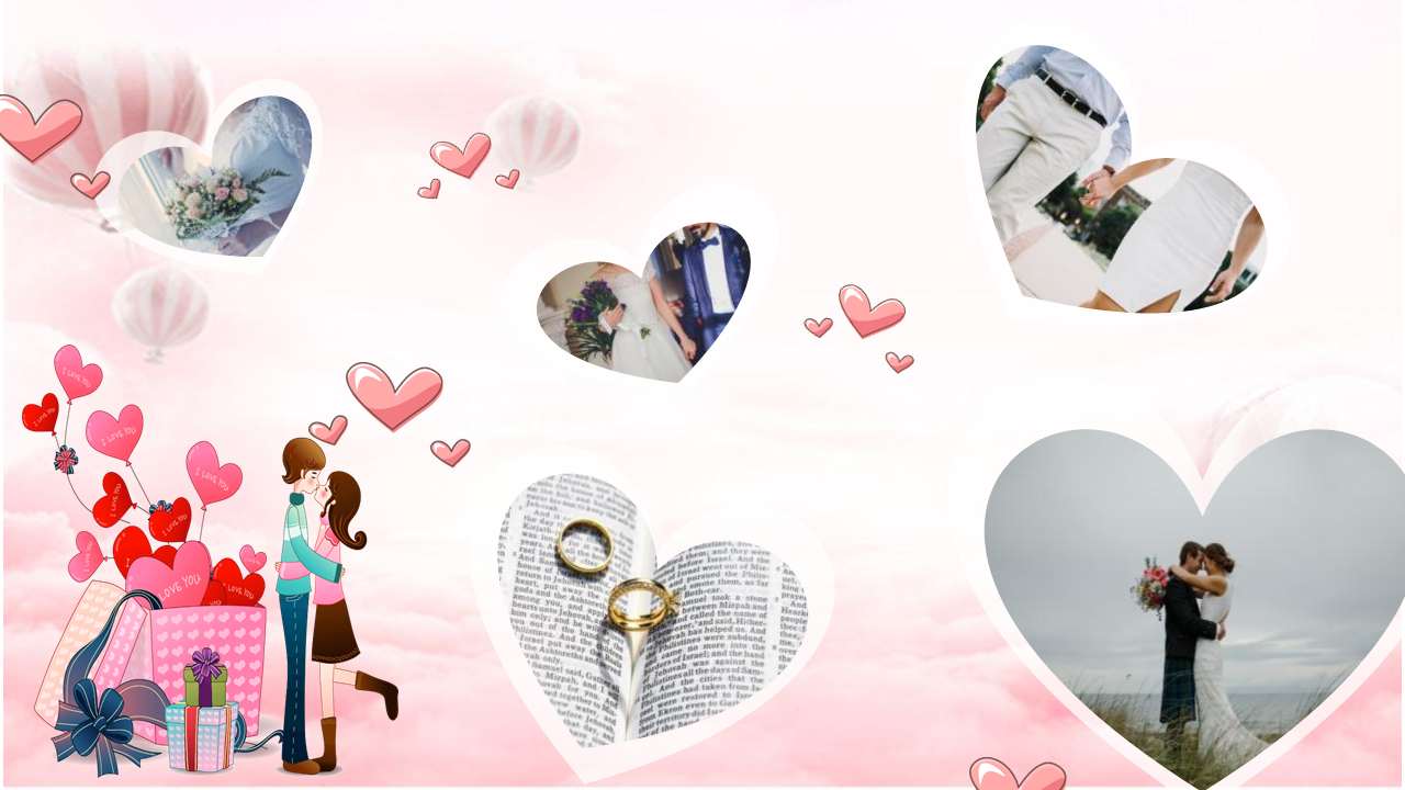 浪漫粉色花卉装扮的情人节幻灯片PPT模板免费下载