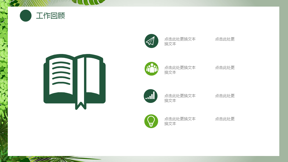 清新绿色植物背景的述职报告幻灯片PPT模板下载