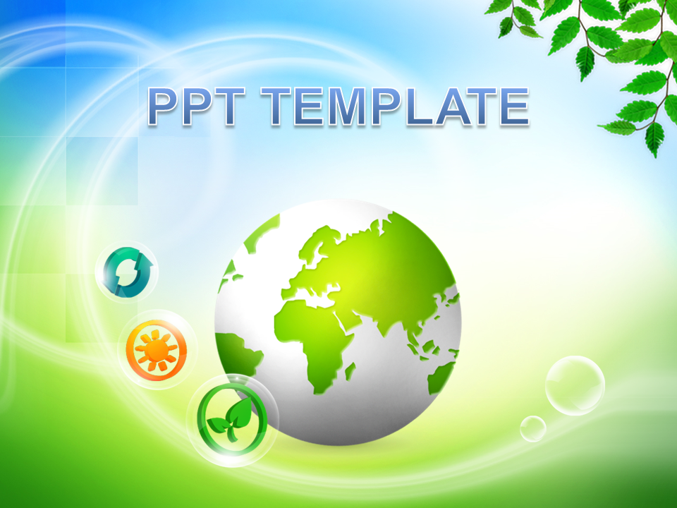 地球背景的绿色环保幻灯片PPT模板下载