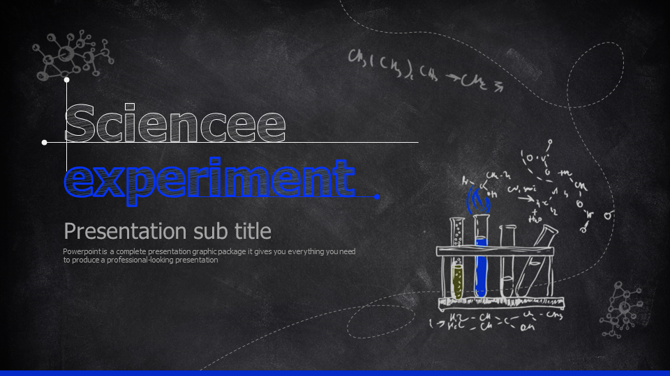 蓝色黑板粉笔手绘科学化学实验幻灯片PPT课件模板下载