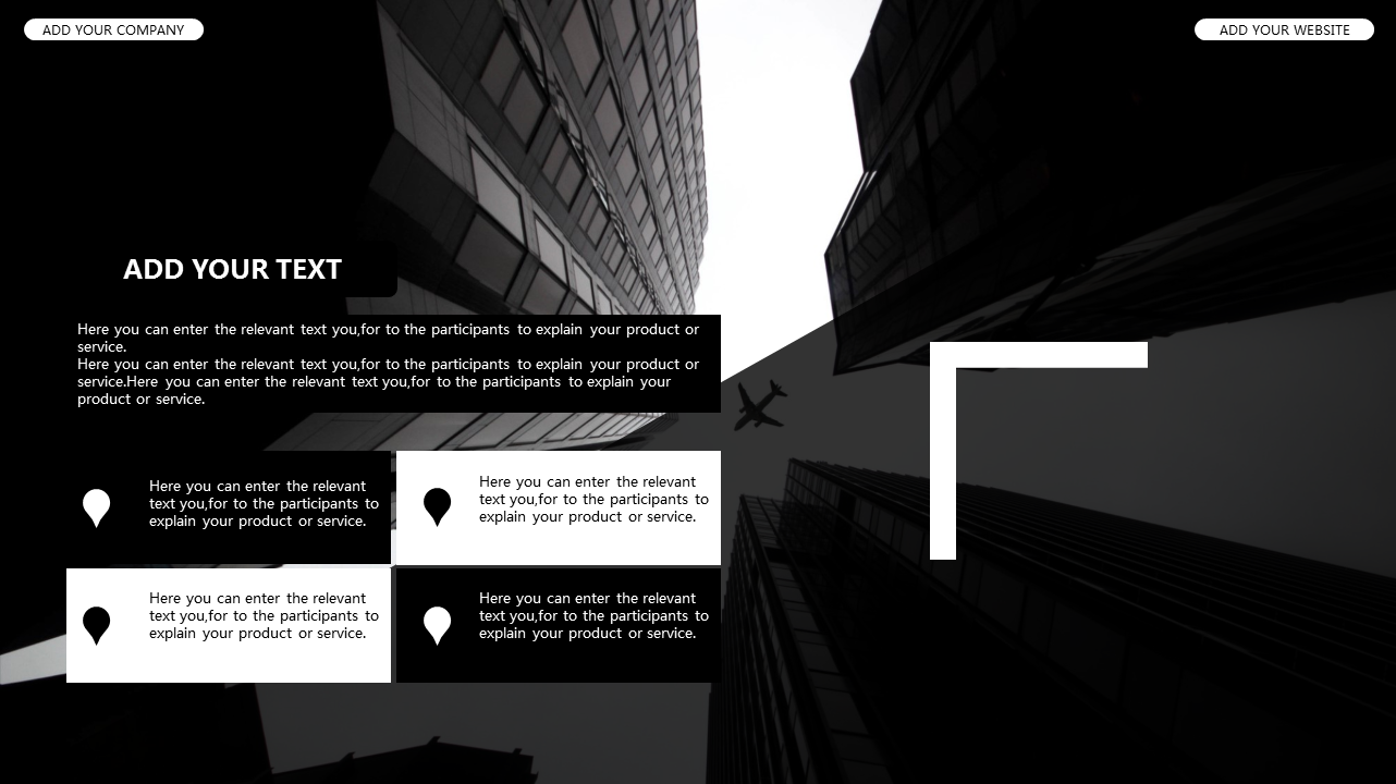 黑白个性商业建筑背景的图片排版幻灯片PPT模板下载