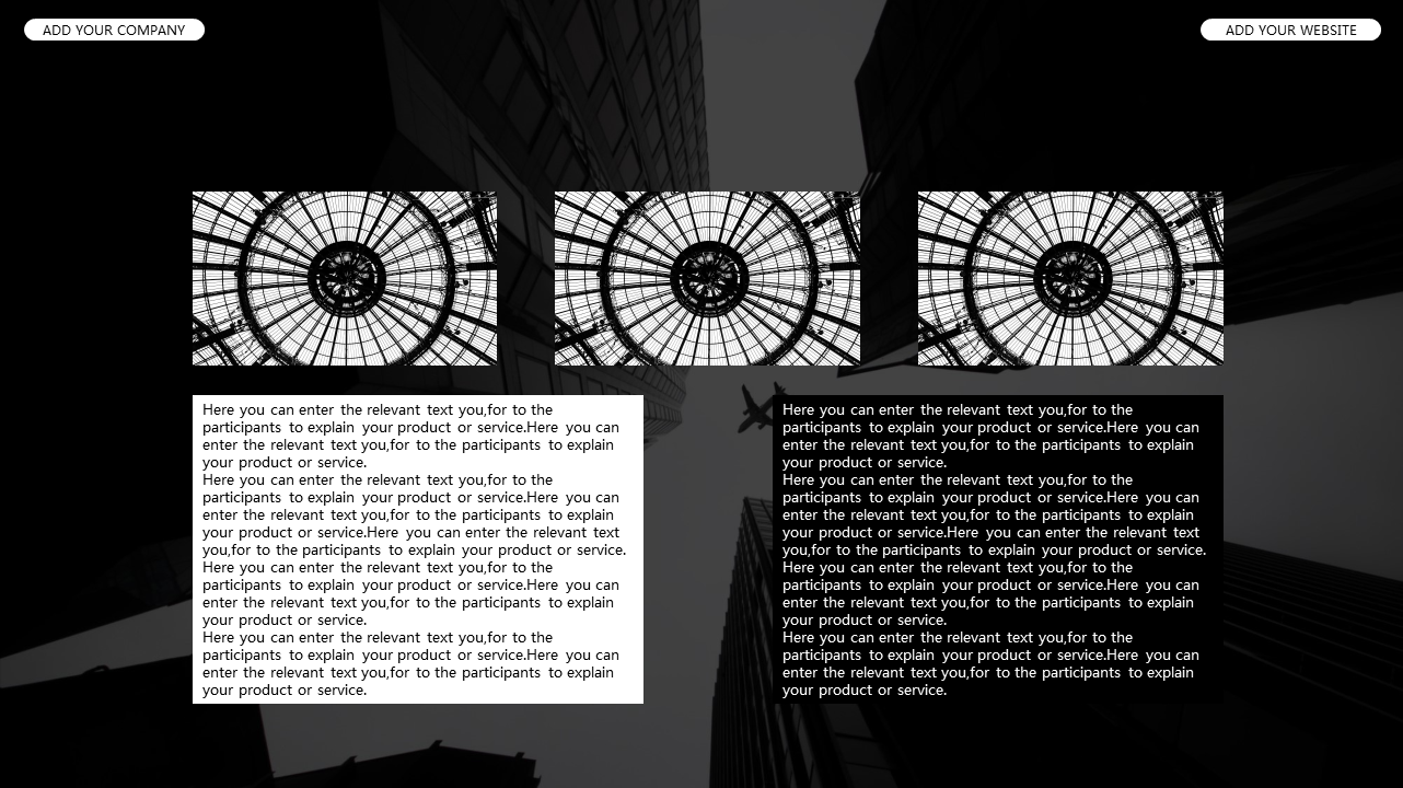 黑白个性商业建筑背景的图片排版幻灯片PPT模板下载