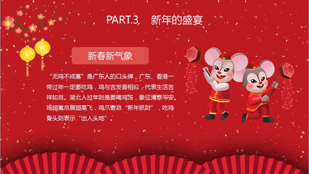 大红色中国风喜庆新年快乐春节习俗幻灯片PPT模板下载