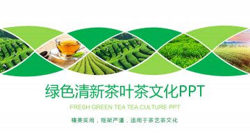 绿色茶园背景的茶文化幻灯片PPT模板下载