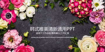 唯美花卉背景韩国风幻灯片PPT模板下载