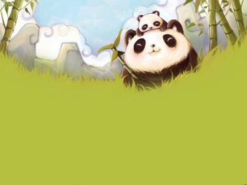 绿色竹林里的大熊猫和小熊猫幻灯片PPT模板素材免费下载